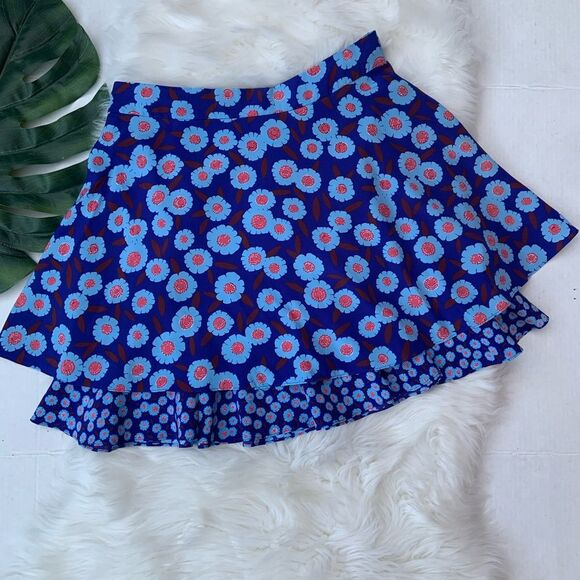 Kate Spade Tangier Floral Double Layer 100% Silk Mini Skirt Blue 8 - Picture 4 of 9